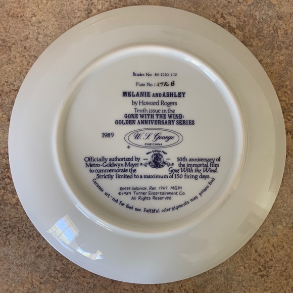 "MELANIE AND ASHLEY" 10TH ISSUE GONE WITH THE WIND COLLECTOR PLATE W. George - Picture 2 of 2